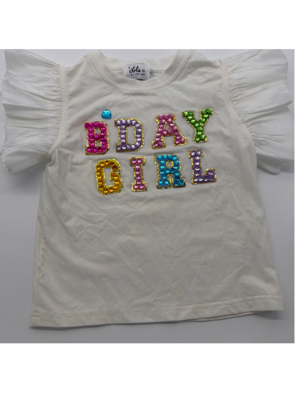 Lola + The Boys B-Day Girl Sequin Tee, White, Size 3T